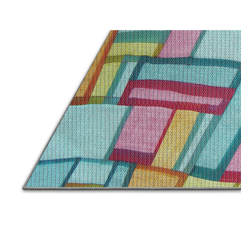 Tapis décoratif bleu sarcelle géométrique, Rectangle 5 pi x 7 pi