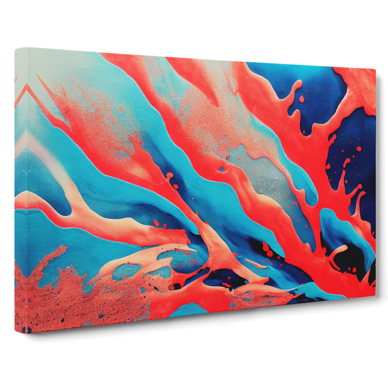 Coral Paint Splatter - Wrapped Canvas Painting, 35cm H x 50cm W x 3cm D