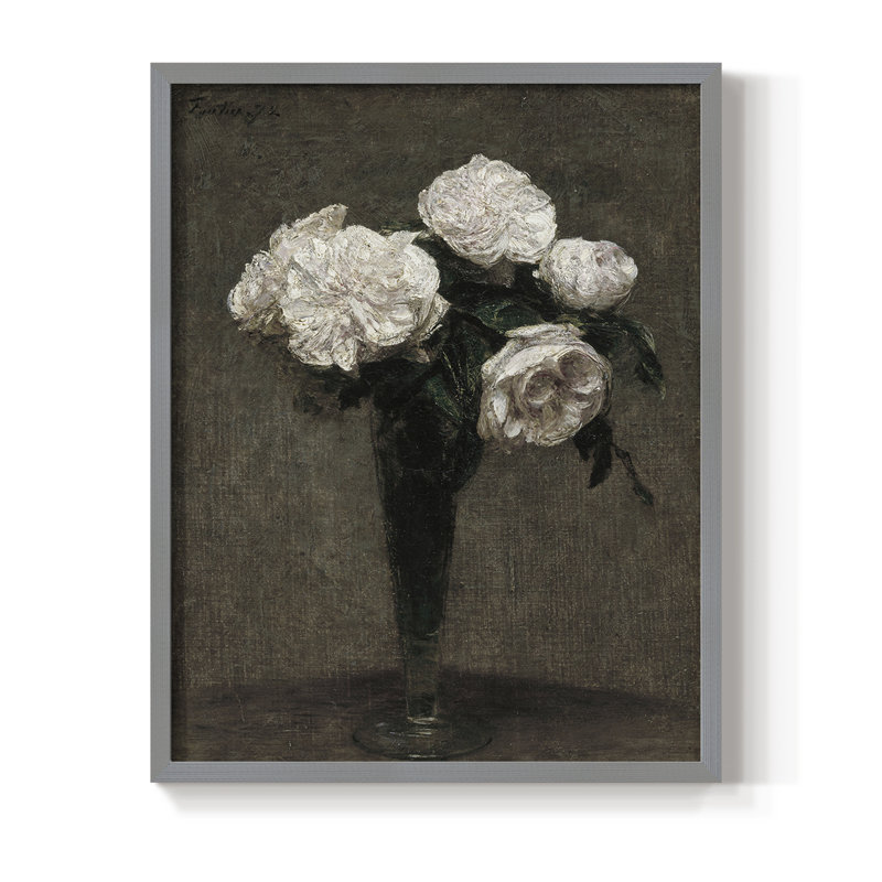 Impression florale vintage encadrée CCXCI - bois massif, H 15 po x l 12 po, Gris
