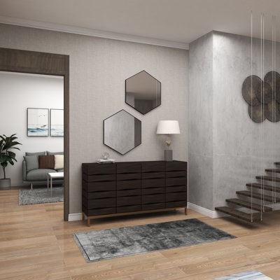 Miroir mural hexagonal en bois avec cadre minimaliste