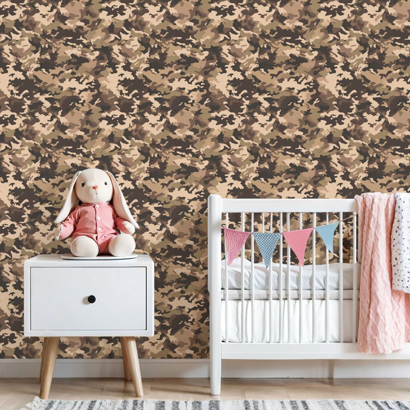 Papier peint auto-adhésif mural brun clair à motif de taches abstraites camouflage, L 24 po x L 118 po