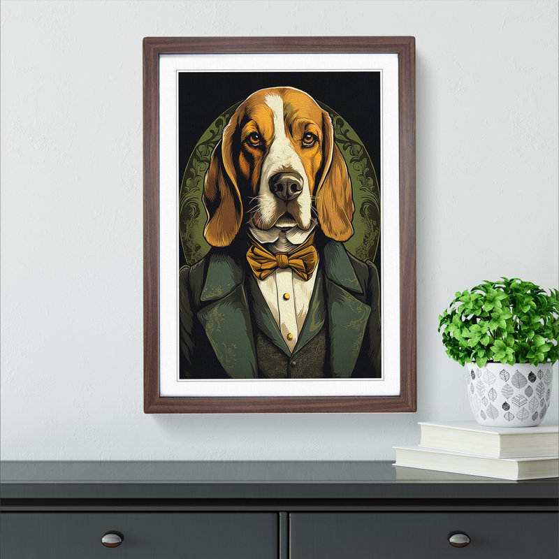 Beagle Art Nouveau Art - Framed Print, Walnut Framed, 46cm H x 34cm W x 2cm D