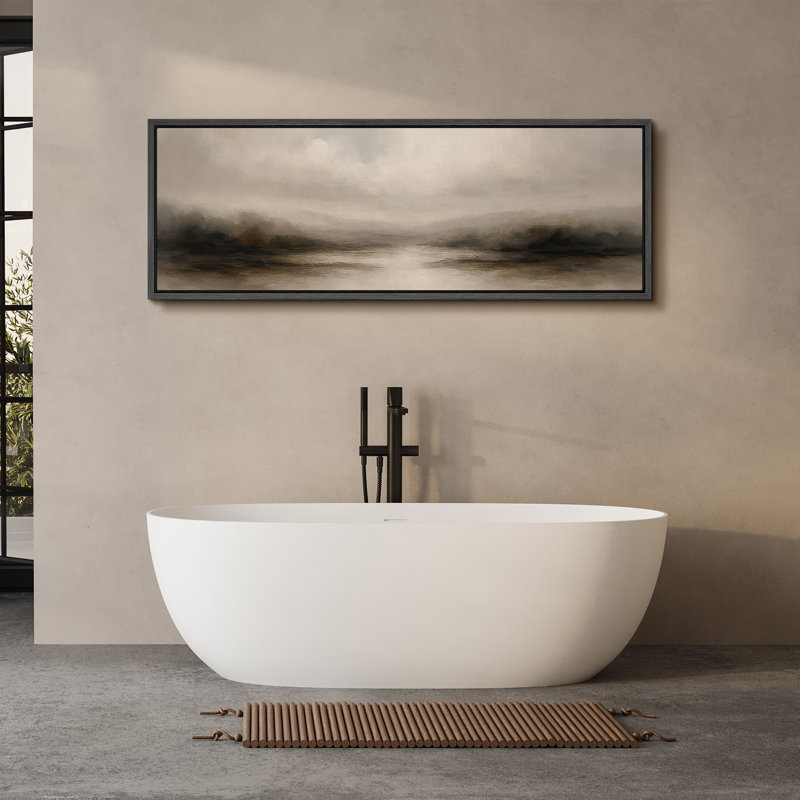 Large Framed Canvas Print Wall Art - Neutral Abstract Landscape Print for Minimalist Modern Wall Decor, 20" H x 60" W, Black