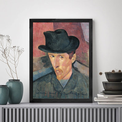 Reproduction d'art murale encadrée pour décoration d'intérieur moderne homme chapeau noir élégant pour décor intérieur contemporain