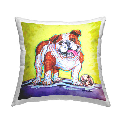 Happy Bulldog With Baseball Printed Throw Pillow Design By Pat Cockrell
