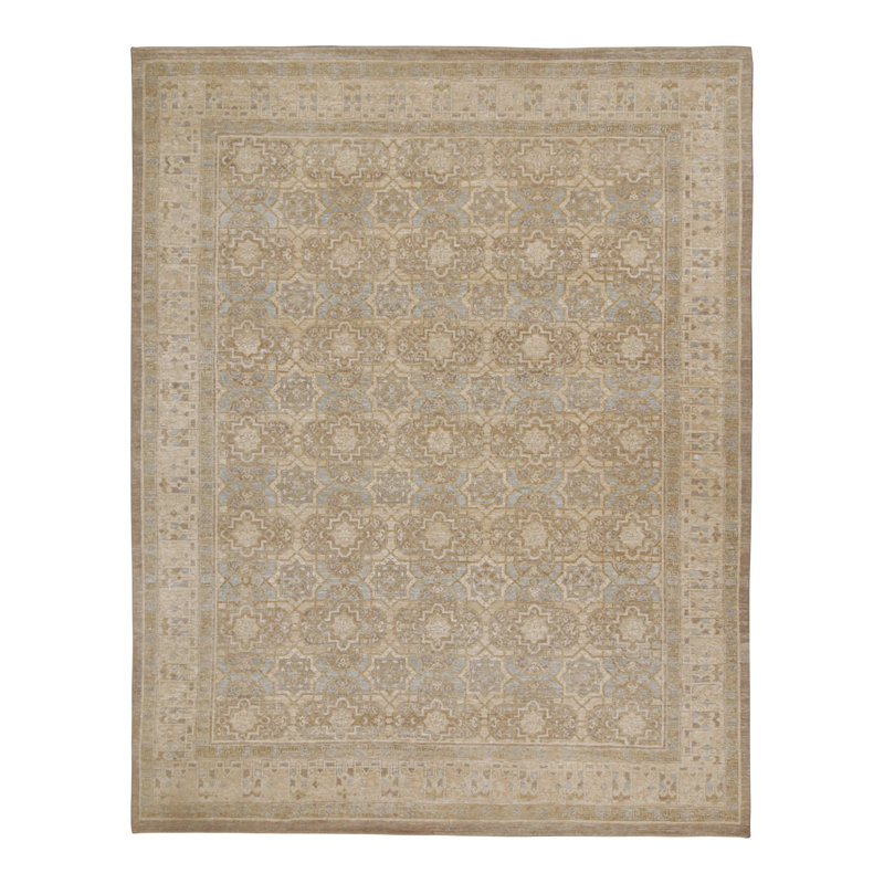 Hand Knotted Silk Area Rug in Brown