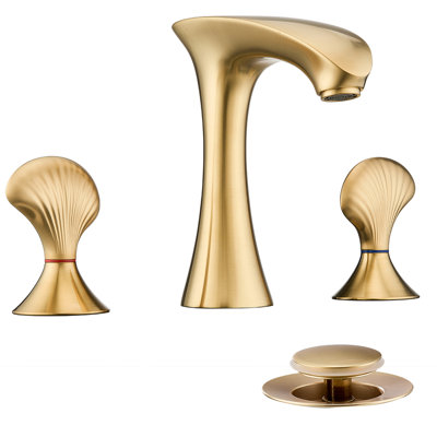 Widespread Bathroom Faucet with Pop-Up Drain & Supply Lines, 3-Hole Bathroom Sink Faucet, Dual Handle Vanity Faucet, Water-Saving Aerator, Fits 6–12 Inch Widespread Installation – Brushed Gold