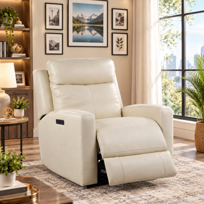 Hudson Leather Upholstered Power Reclining Chair with USB and Type C Charging Port