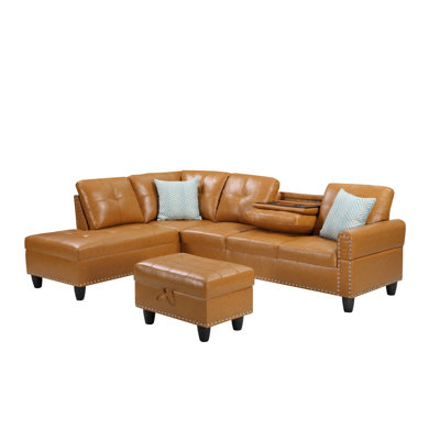 Irine Faux Leather Sectional Sofa with Ottoman
