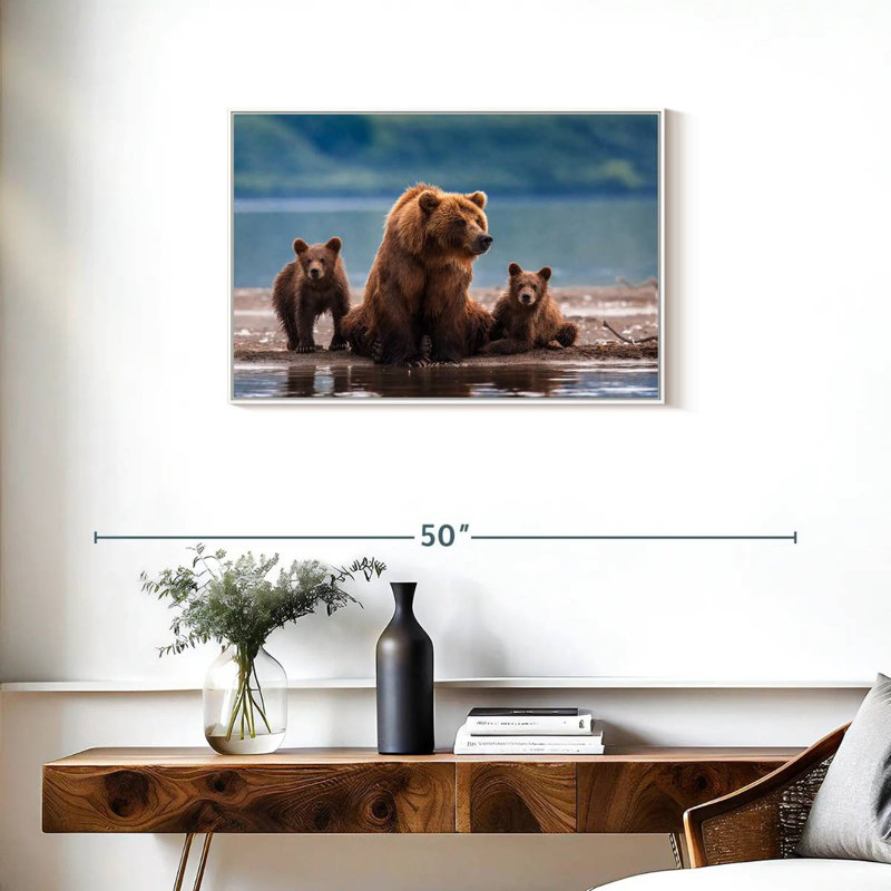 Famille d'ours Kamthatka, Cadre flottant blanc, 31 po x 21 po