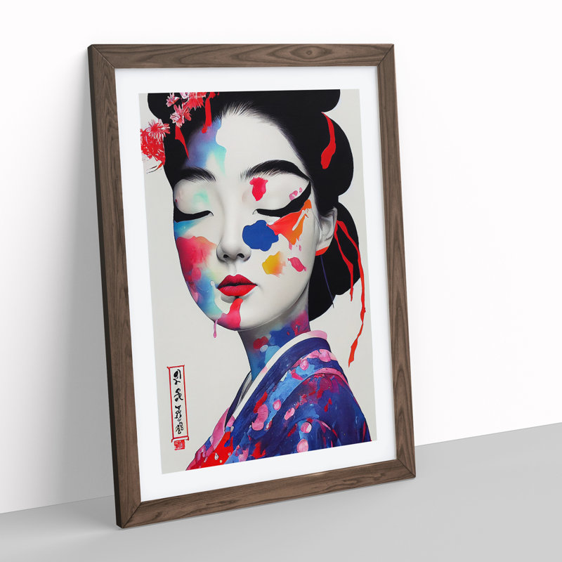 Geisha Splashed No.3 1 Piece Single Picture Frame Painting, 64cm H x 46cm W x 2cm D, Walnut