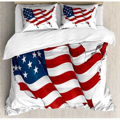 World Map Red/Blue Microfiber Cottage Americana 3 Piece Duvet Cover Set -  Ambesonne, nev_13749_queen