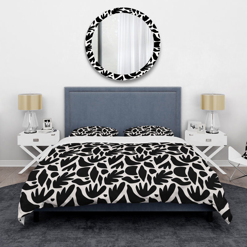 Feuilles noires abstraites IV - ensemble de housse de couette moderne - microfibre de polyester
