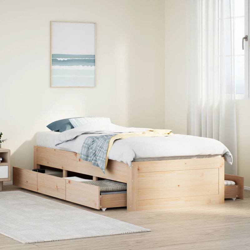 Volney Solid Wood Storage Bed, Small Single (2'6), Brown