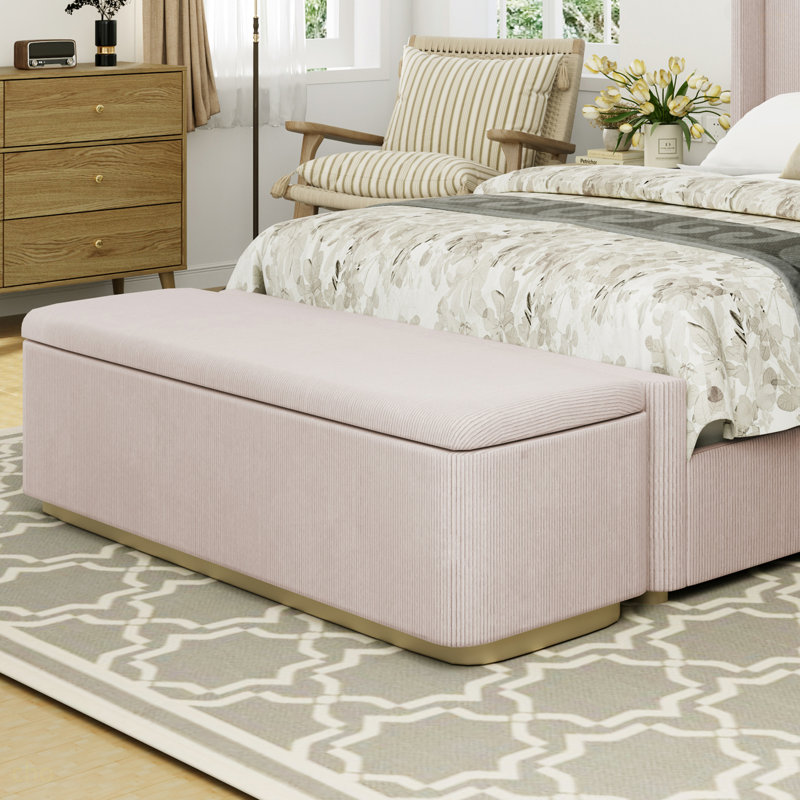 Repose-pieds de rangement 59,5 po Corduroy, Rose