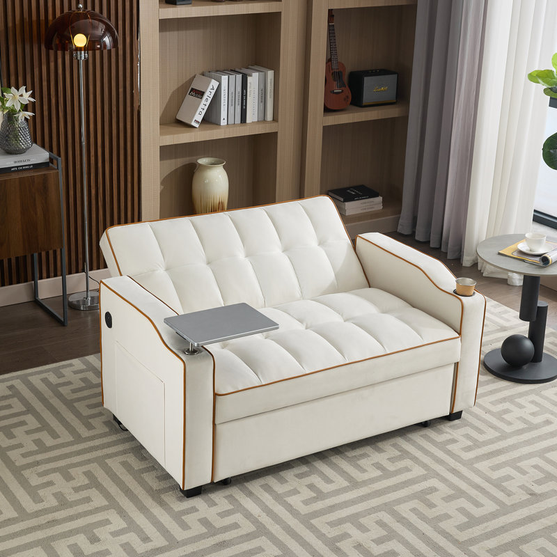 Multi-functional Tufted Back And Cushions Upholstered Convertible Velvet Loveseat Futon Sleeper Sofa W/pullout Sofa Bed