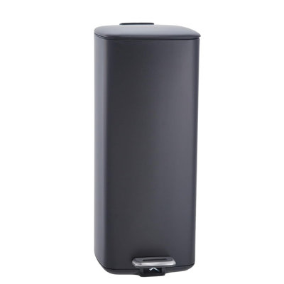 8 Gallon Stainless Steel Trash Can with Lid, Step‑On Square Garbage Bin with Inner Bucket for Kitchen, Office