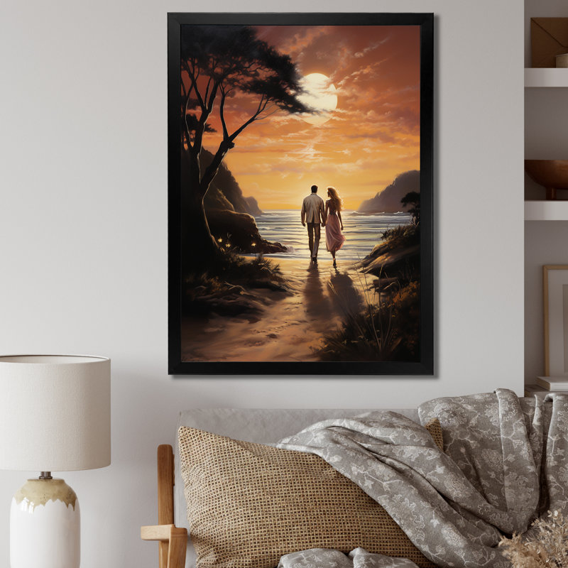 Ludly Couple romantique, paysage embrassant le coucher de soleil IV sur toile, Cadre photo noir, H 20 po x l 12 po x P 1 po