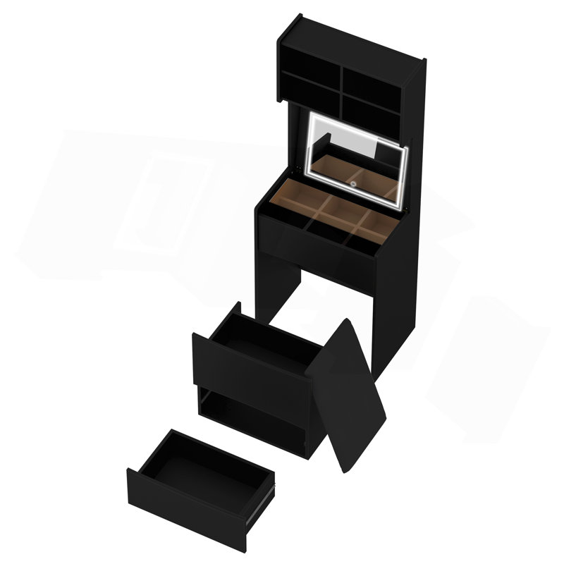 Stylish Dressing Table With LED, Ample Storage, And Removable Stool For Bedroom Or Dressing Room.