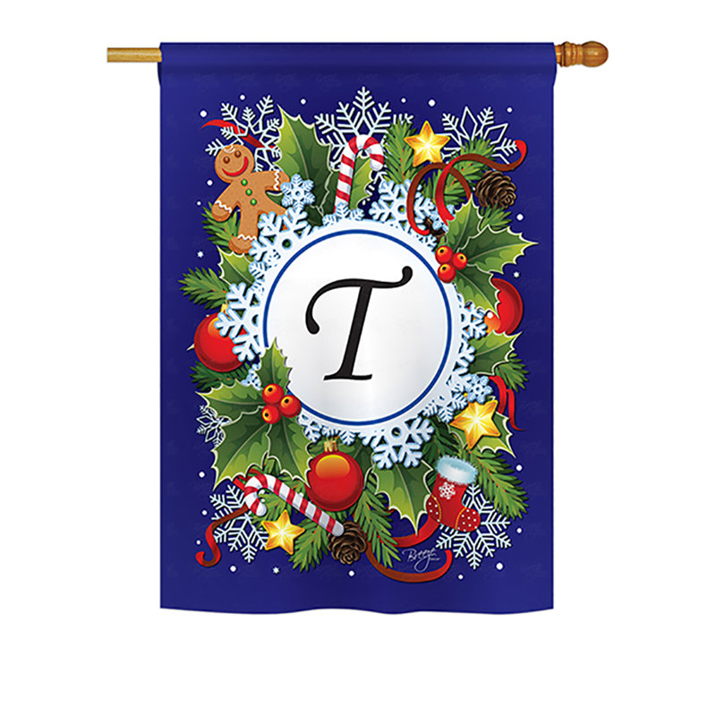 Drapeau de maison en polyester à 2 côtés winter monogramme, H 18,5 po x l 13 po, T