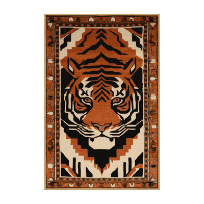Machine Washable Art Deco Brown Area Rug