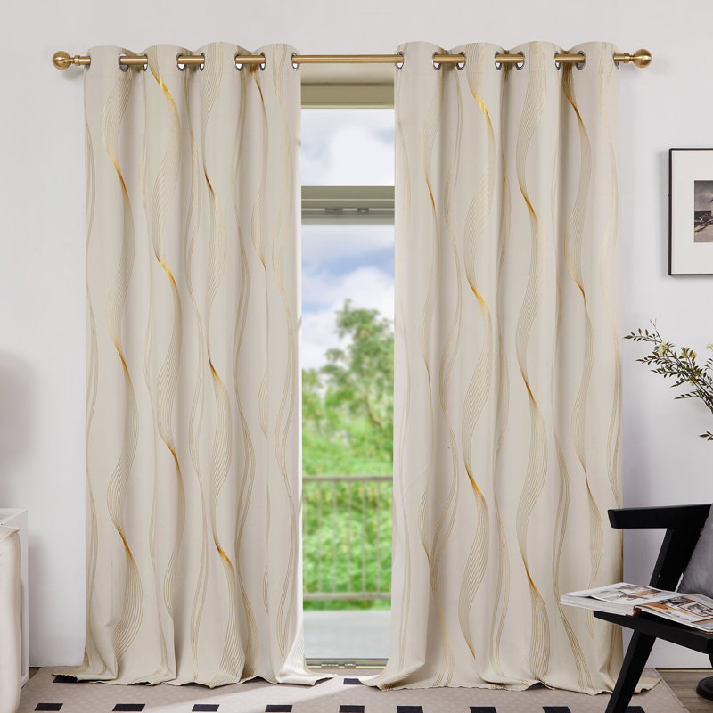 Geometric Blackout Thermal Curtain Pair, 52" W x 90" L, Light Beige