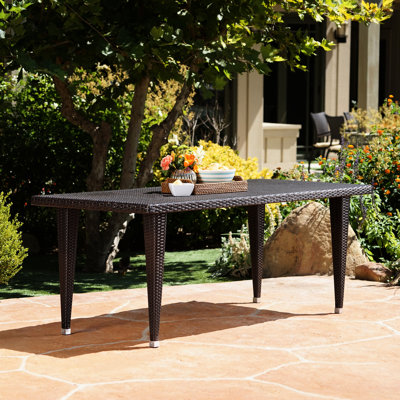 Table d'extérieur - 33 * 75, fer et résine, teinte brune, peut accueillir confortablement 33 x 75 personnes, tissé, brun,