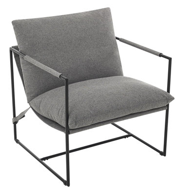 Industrial Accent Chairs Set of 2, Linen Upholstered Armchair with Rectangular Armrest, Comfy Living Room Chair for Bedroom Reading Room, Light Gray