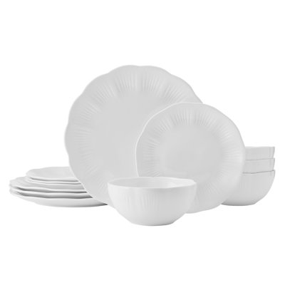 Mikasa Flora Scalloped Edge Dinnerware Set, 12 Piece, Service For 4