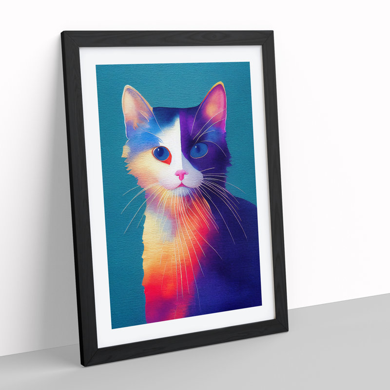 Cat In Watercolour No.5 - Single Picture Frame Painting, 34cm H x 25cm W x 2cm D, Black