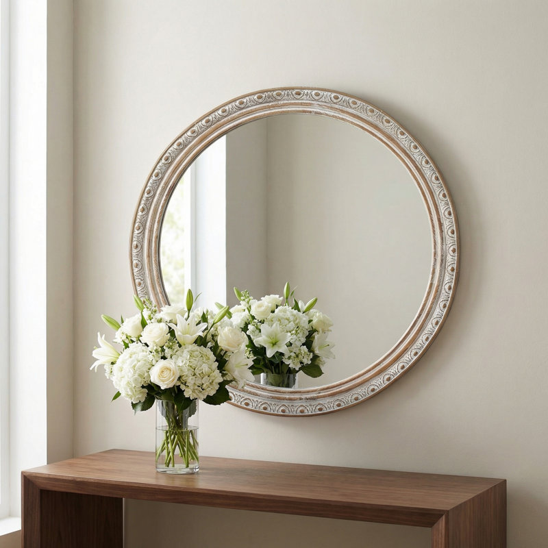 Miroir mural rond 23,62 po, Carved Frame
