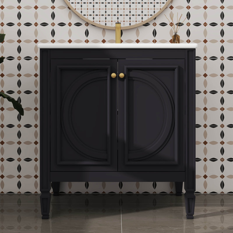 Meuble-lavabo simple 30 po avec lavabo - comprend deux portes et une tablette intégrée, Black