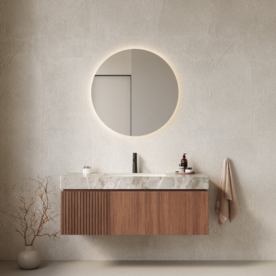47.64''W Bathroom Vanity With Cramic Sink, Storage Cabinet And Drawer(Brown Oak And Light Gray Countertop)