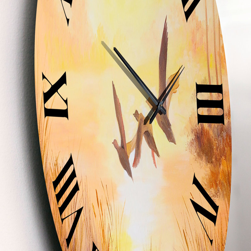 Trois grues volant au coucher du soleil - Horloge murale traditionnelle, Petit