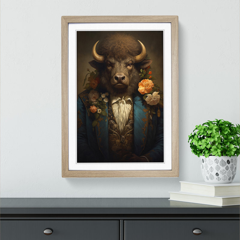 Bison Rococo - Framed Print, Oak, 46cm H x 34cm W x 2cm D
