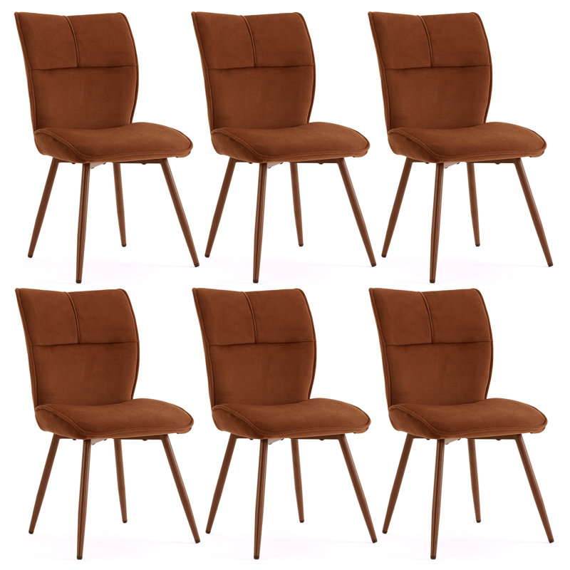 Chaises de salle à manger rembourrées en chenille avec dossier haut et pieds en métal pour cuisine, Caramel / caramel, 6