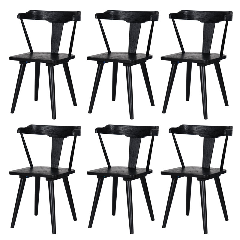 Black Solid Wood Dining Arm Chairs With Curved Back, 6