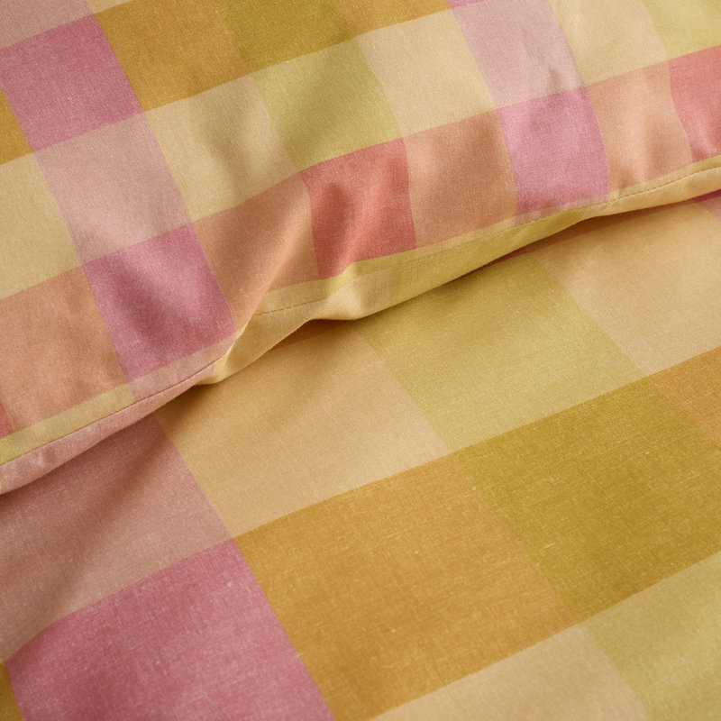 Block Check Cotton Blend Chequered Duvet Cover Set, Single