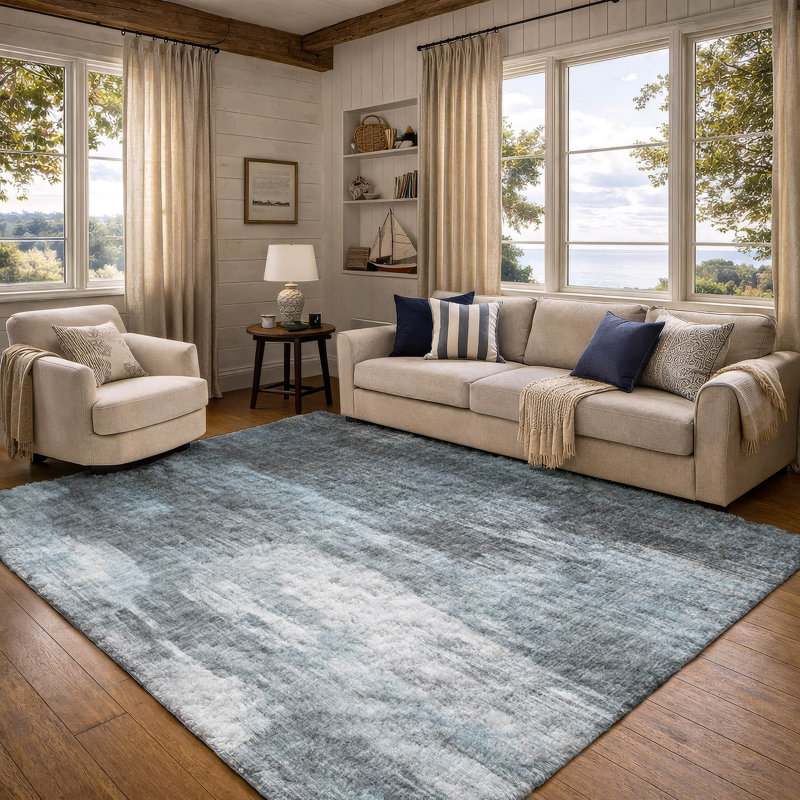 Tapis à poil long de qualité supérieure lavable à la machine ADS567, Teal, 5' x 7'6"