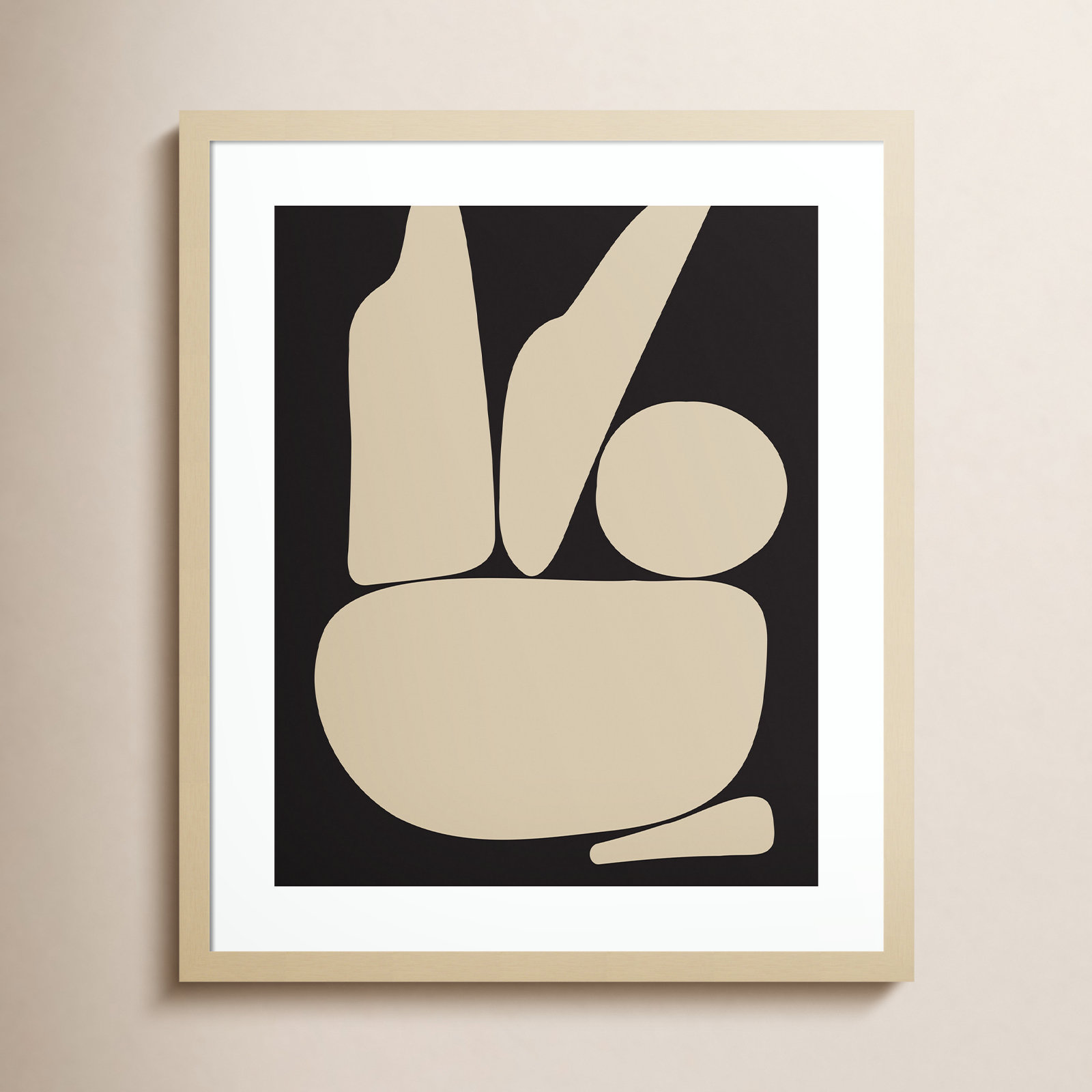 Zen Rock Garden Black and Tan Print, Brown Framed, 25" H x 21" W