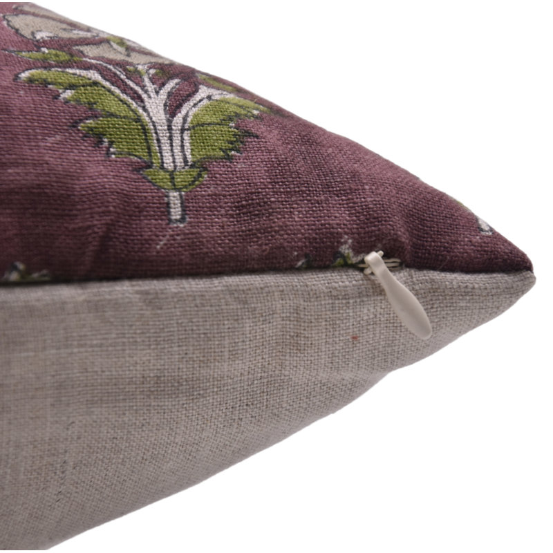 Coussin en lin fait à la main à motif artisanal Fabubline Mormukut - 18 x 18 pouces, H 18 po x l 18 po