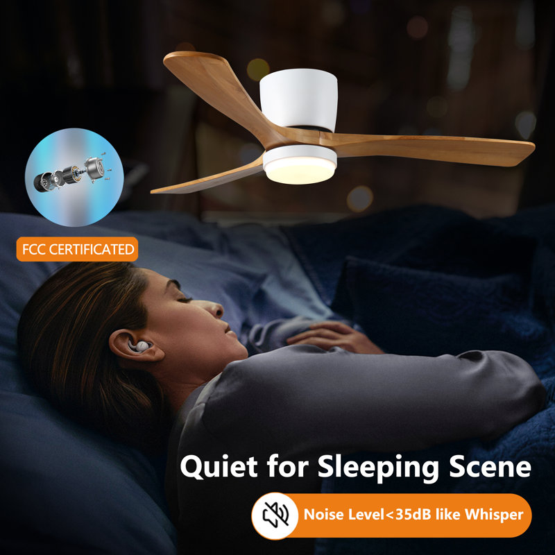 42 Inch Modern Low Profile Wood Ceiling Fans With Lights And Remote, Farmhouse Flush Mount 6 Speed Reversible DC Motor Ceiling Fan For Bedroom