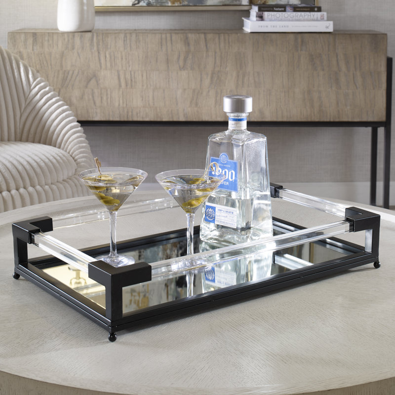 Black Iron and Glass Square Tray with Clear Acrylic Sides