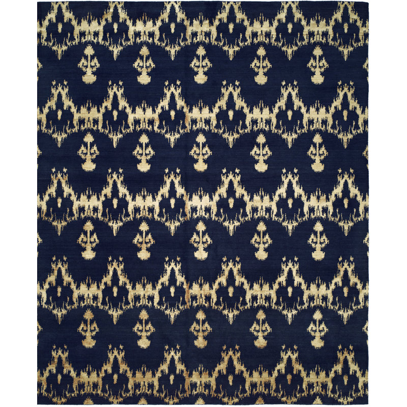 Tapis bleu tissé à la main Ikat, Rectangle 6 pi x 9 pi