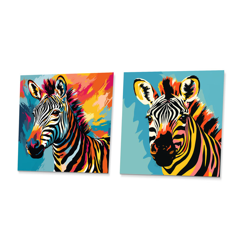 Ensemble de 2 carrés colorés zébrés fantaisie I - Zèbre, H 36 po x l 72 po