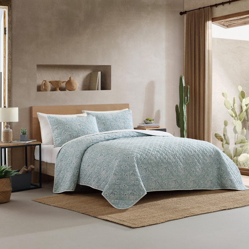 Wrangler Prairieland Paisley Blue Cotton Reversible Quilt Set, King Quilt + 2 King Shams