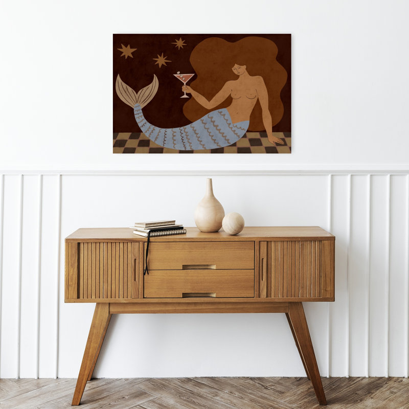Glamour, sirène, martini, rétro, paysage rétro, art mural, 16" H x 24" W