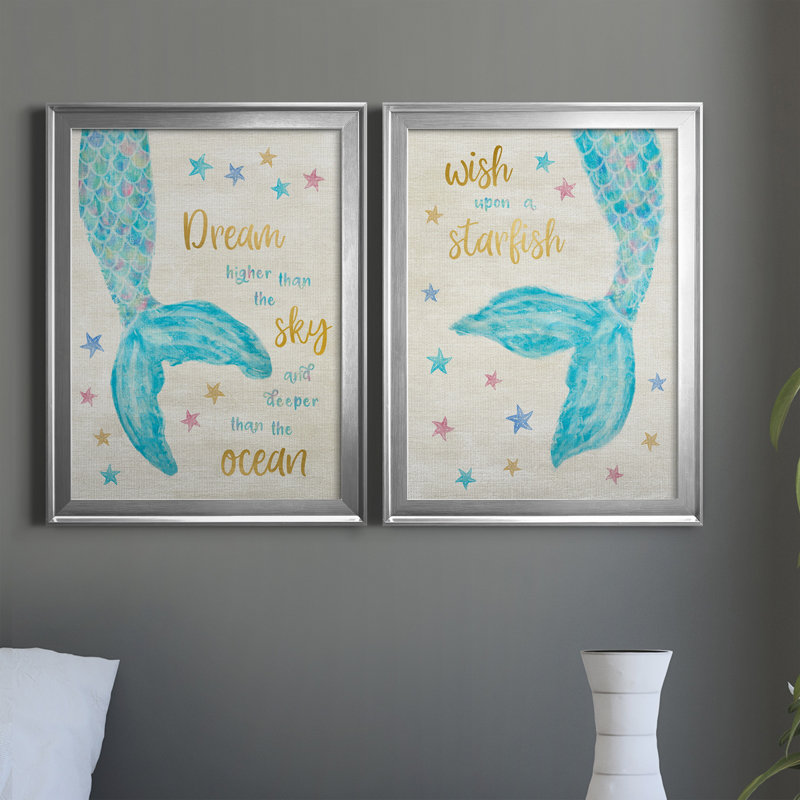 «Mermaid Dream», ensemble de 2 encadrements d'art textuel sur toile, H 22,5 po x l 61 po x P 1,5 po, Argent