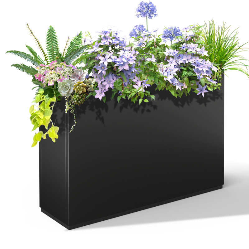Metal Planter Box - Large Planter Box with Drainage Holes for Outdoor Use, 25.6'' H X 35.4'' W X 9'' D, Black