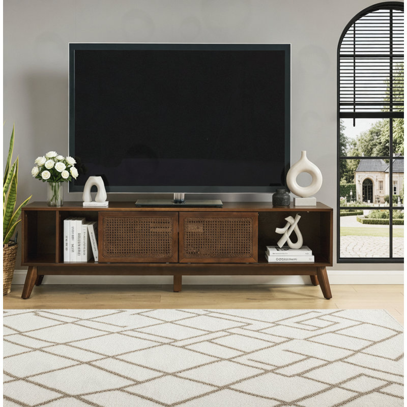 Modern Rattan TV Stand, Brown